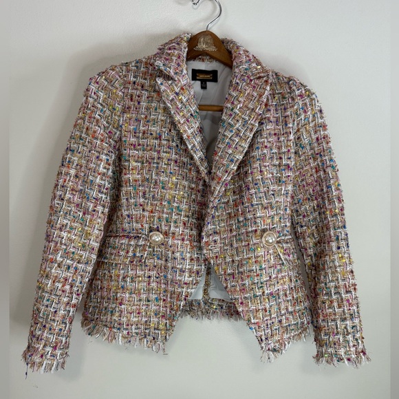 Alexia Admor Jackets & Blazers - Alexia Admor Colorful pink, white Tweed Blazer gold accents in size 4